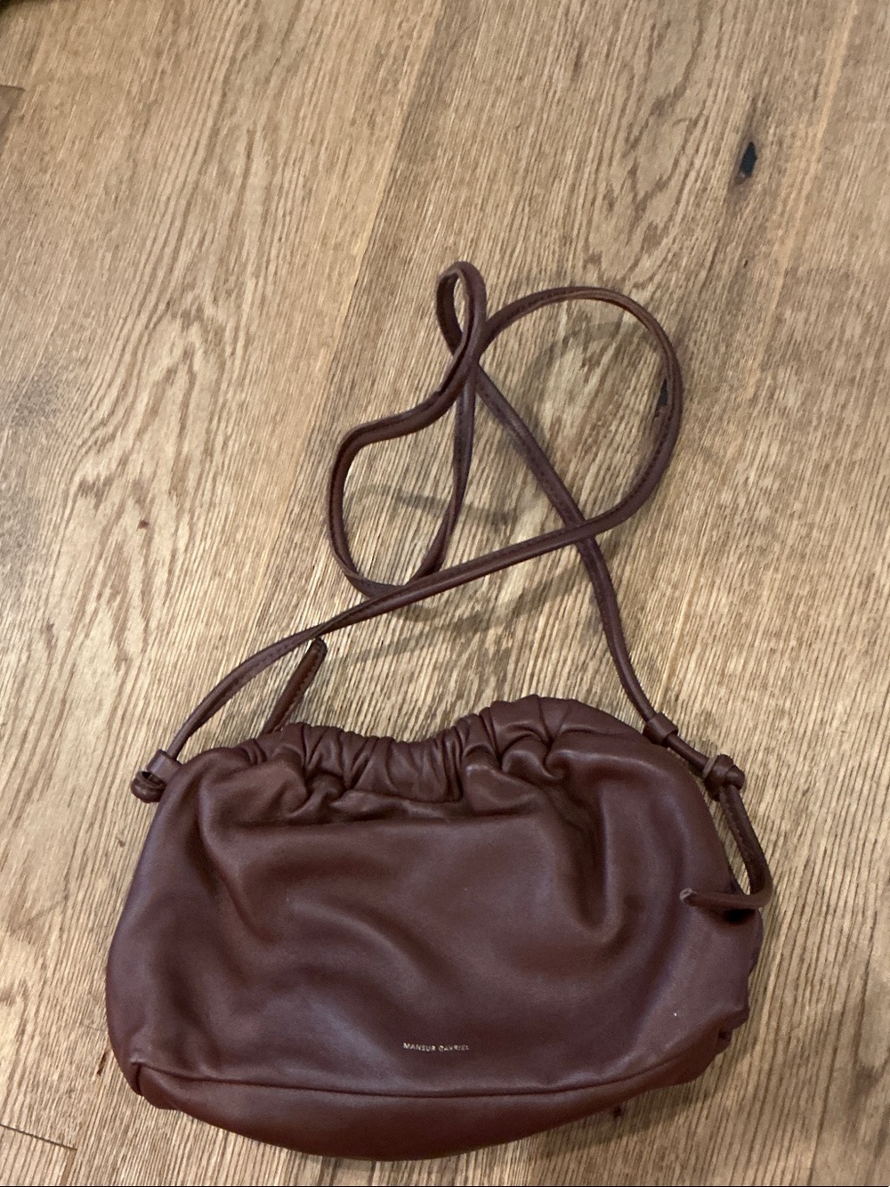 Mansur Gavriel Chocolate Brown Leather Drawstring Crossbody